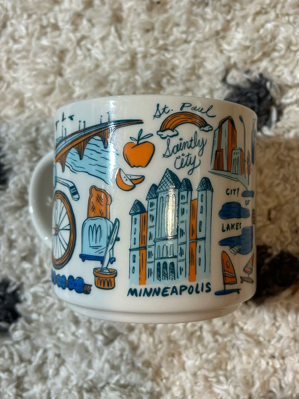 Starbucks Twin Cities Ceramic Mug in White, Blue, Orange
